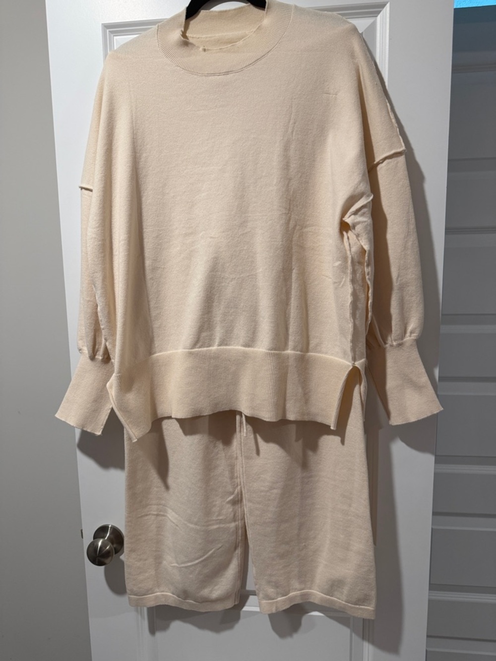 Cozy Cream Knit Sweatshirt & Pants Set